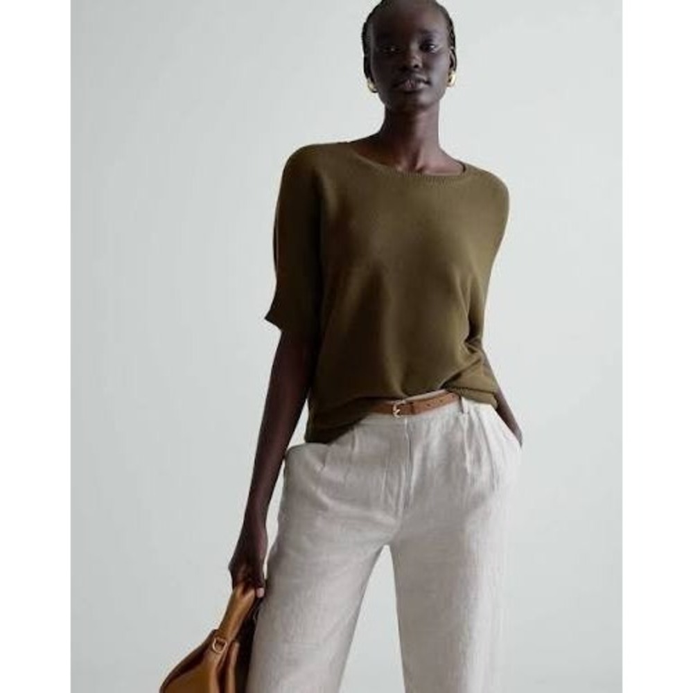 Quince Lightweight Cotton Cashmere Link-Stitch Dolman Sweater In Olive Green S